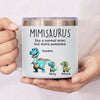 Fierce Like A Dino, Loving Like A Mimi - Family Personalized Custom 14oz Stainless Steel Tumbler With Handle - Mother's Day, Gift For Mom, Grandma