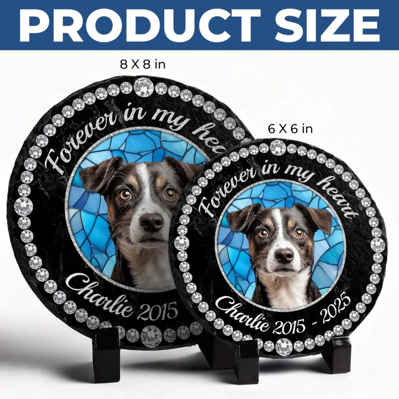 Custom Photo Cherished Forever, Loved Always - Memorial Personalized Custom Round Shaped Stone With Stand - Sympathy Gift For Dog Lovers, Pet Owners