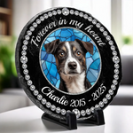 Custom Photo Cherished Forever, Loved Always - Memorial Personalized Custom Round Shaped Stone With Stand - Sympathy Gift For Dog Lovers, Pet Owners
