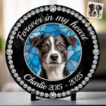 Custom Photo Cherished Forever, Loved Always - Memorial Personalized Custom Round Shaped Stone With Stand - Sympathy Gift For Dog Lovers, Pet Owners