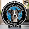 Photo personnalisée chérie pour toujours, aimée pour toujours - Pierre commémorative personnalisée de forme ronde avec support - Cadeau de condoléances pour les propriétaires d'animaux et les amoureux des animaux