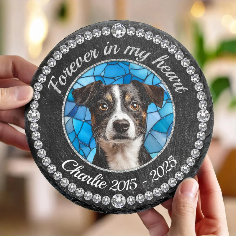 Custom Photo Cherished Forever, Loved Always - Memorial Personalized Custom Round Shaped Stone With Stand - Sympathy Gift For Dog Lovers, Pet Owners