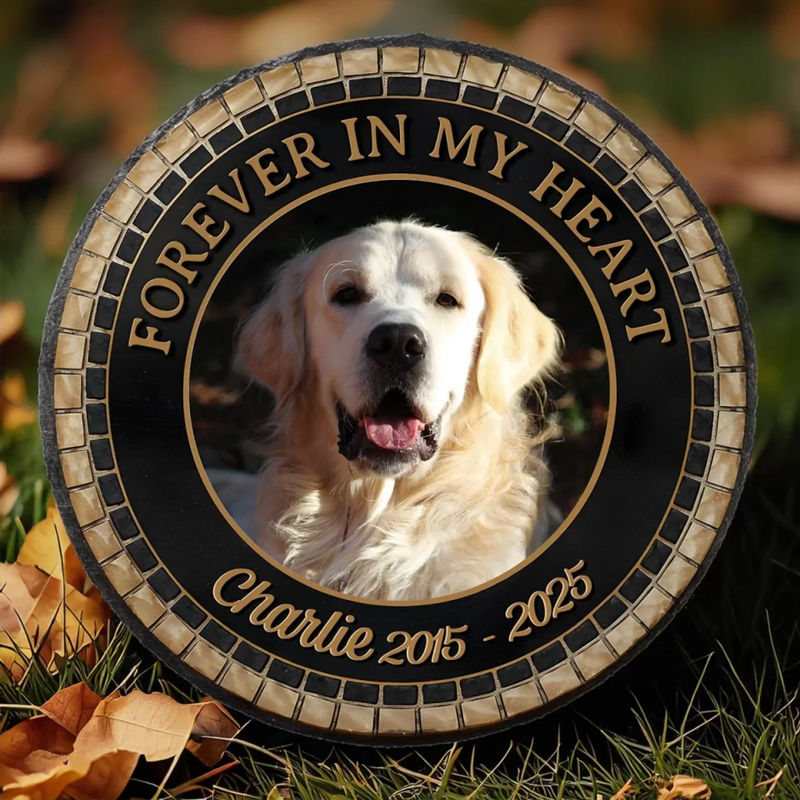 Custom Photo In Loving Memory Of A Faithful Friend - Memorial Personalized Custom Round Shaped Stone With Stand - Sympathy Gift For Dog Lovers, Pet Owners