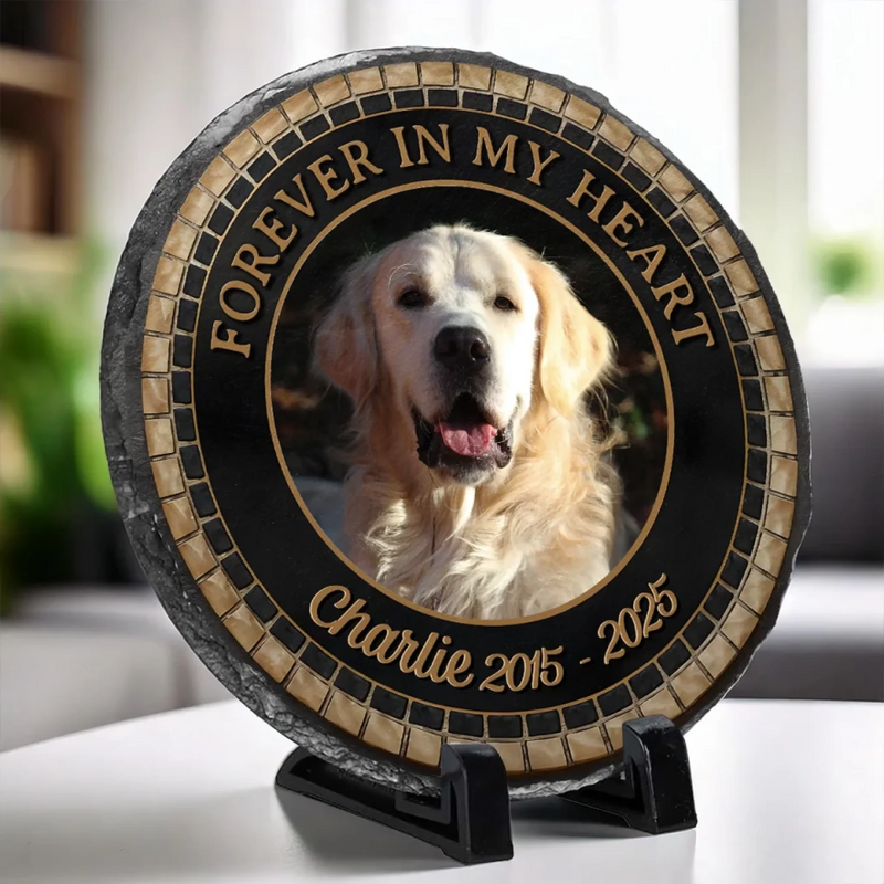 Custom Photo In Loving Memory Of A Faithful Friend - Memorial Personalized Custom Round Shaped Stone With Stand - Sympathy Gift For Dog Lovers, Pet Owners