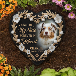 Photo personnalisée que vous avez laissée avec vos empreintes de pattes sur mon cœur - Pierre commémorative personnalisée en forme de cœur - Cadeau de condoléances pour les propriétaires d'animaux et les amoureux des animaux