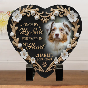 Photo personnalisée que vous avez laissée avec vos empreintes de pattes sur mon cœur - Pierre commémorative personnalisée en forme de cœur - Cadeau de condoléances pour les propriétaires d'animaux et les amoureux des animaux