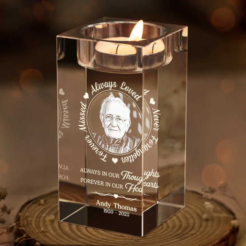 Custom Photo Your Love Leaves A Memory - Memorial Personalized Custom 3D Crystal Photo Laser Engraved, Crystal Candle Holder - Sympathy Gift For Family Members