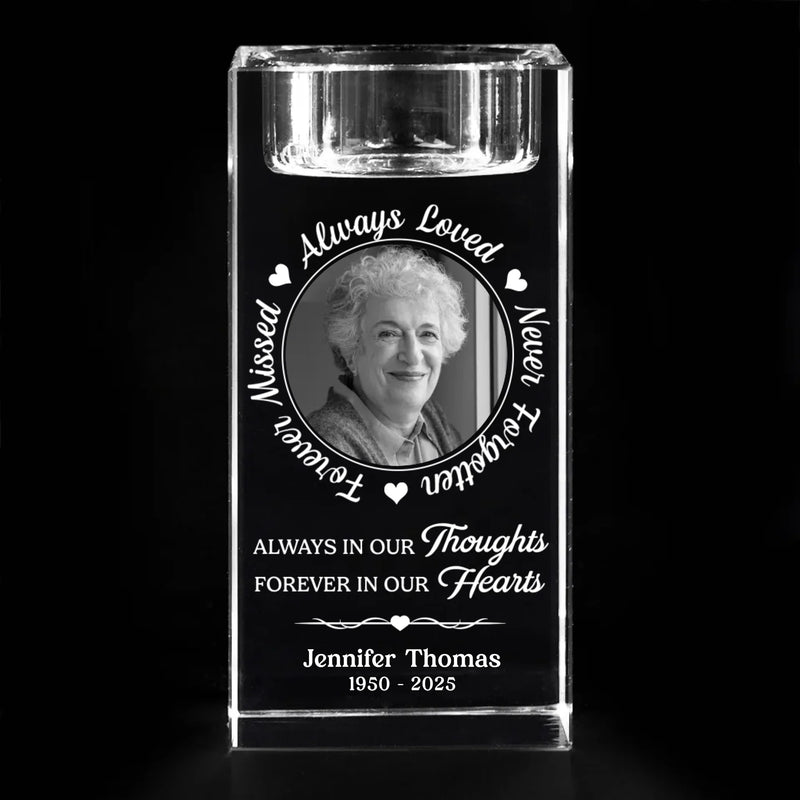 Custom Photo Your Love Leaves A Memory - Memorial Personalized Custom 3D Crystal Photo Laser Engraved, Crystal Candle Holder - Sympathy Gift For Family Members