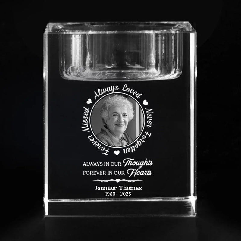 Custom Photo Your Love Leaves A Memory - Memorial Personalized Custom 3D Crystal Photo Laser Engraved, Crystal Candle Holder - Sympathy Gift For Family Members