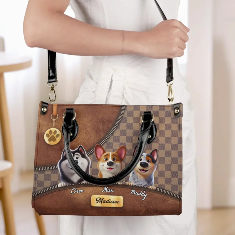 Because Life’s Better With Fur Babies - Dog Personalized Custom Leather Handbag - Gift For Dog Lovers, Pet Owners, Dog Moms