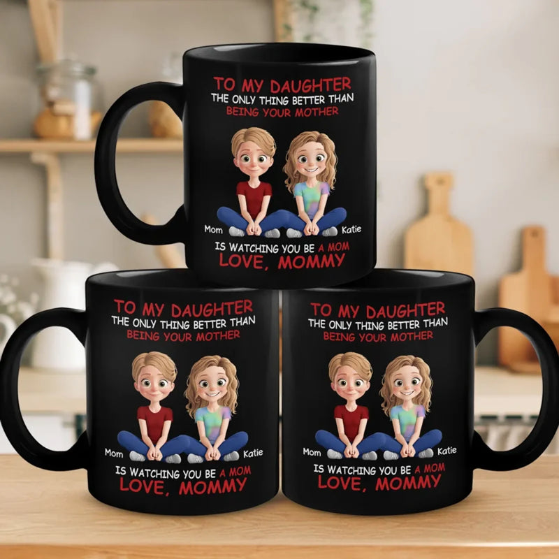 Bonded By Heart, United By Love - Family Personalized Custom Black Mug - Mother's Day, Gift For Mom, Daughter, New Moms