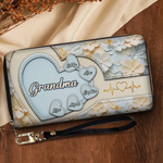 Held In Her Heart, Loved For A Lifetime - Family Personalized Custom Leather Long Wallet - Mother's Day, Gift For Mom, Grandma