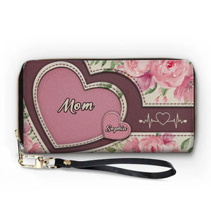 Enveloppé dans les sentiments de grand-mère - Portefeuille long en cuir personnalisé pour la famille - Cadeau pour maman et grand-mère