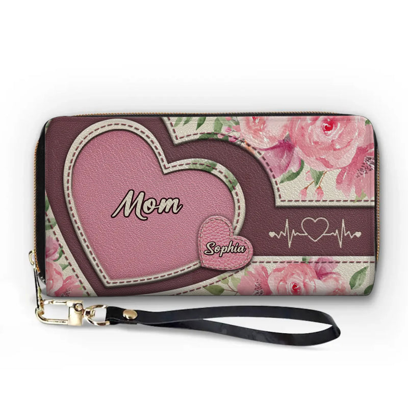 Wrapped In Grandma’s Heartstrings - Family Personalized Custom Leather Long Wallet - Mother's Day, Gift For Mom, Grandma