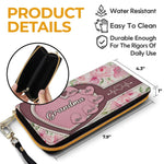 Wrapped In Grandma’s Heartstrings - Family Personalized Custom Leather Long Wallet - Mother's Day, Gift For Grandma, Grandparent