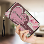 Wrapped In Grandma’s Heartstrings - Family Personalized Custom Leather Long Wallet - Mother's Day, Gift For Grandma, Grandparent