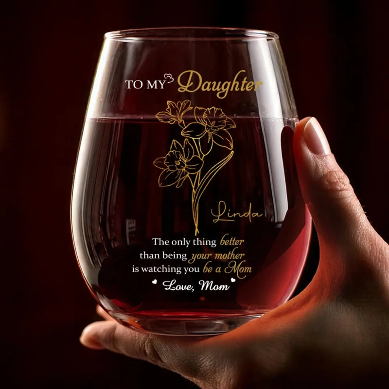 A Mother’s Love, Endless And True - Family Personalized Custom Wine Glass - Mother's Day, Gift For Mom, Daughter