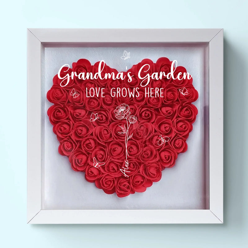 Love Blooms With You - Family Personalized Custom Flower Shadow Box - Mother's Day, Gift For Grandma