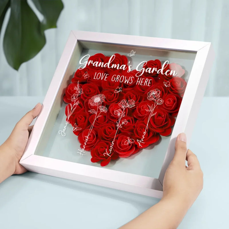 Love Blooms With You - Family Personalized Custom Flower Shadow Box - Mother's Day, Gift For Grandma