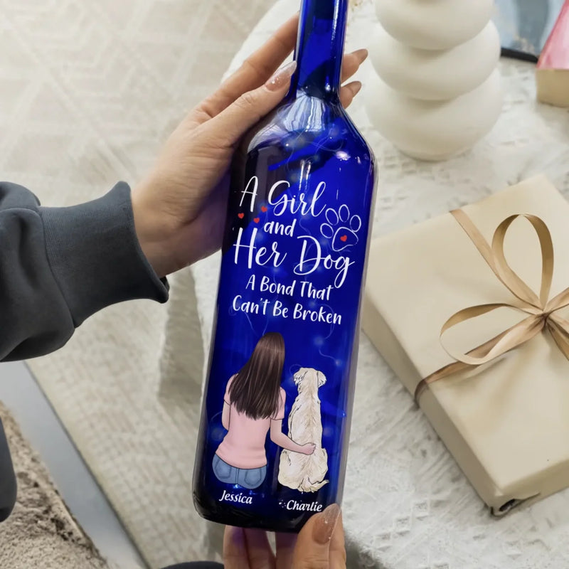 Love And Loyalty, Forever With You - Dog Personalized Custom Blue Bottle Lamp - Gift For Dog Lovers, Daughters
