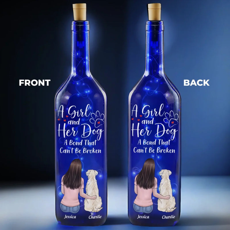Love And Loyalty, Forever With You - Dog Personalized Custom Blue Bottle Lamp - Gift For Dog Lovers, Daughters