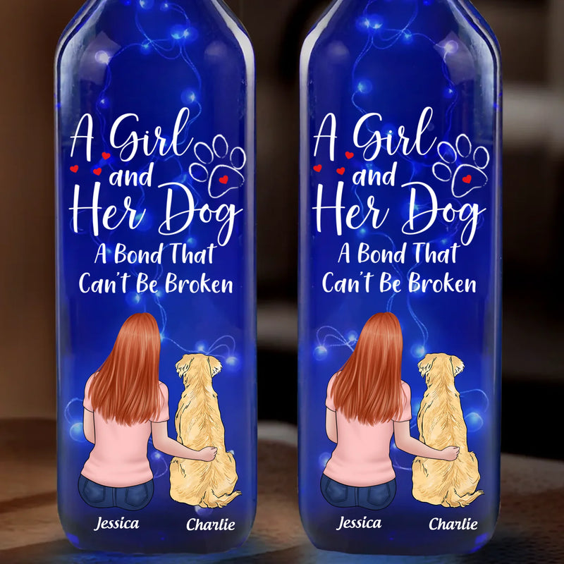 Love And Loyalty, Forever With You - Dog Personalized Custom Blue Bottle Lamp - Gift For Dog Lovers, Daughters