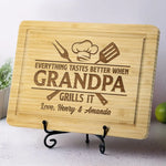 Everything Tastes Better When Grandpa Grills It - Family Personalized Custom Engraved Wooden Cutting Board - Father's Day, Gift For Grandpa, Dad