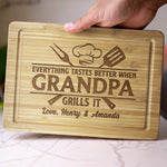 Everything Tastes Better When Grandpa Grills It - Family Personalized Custom Engraved Wooden Cutting Board - Father's Day, Gift For Grandpa, Dad