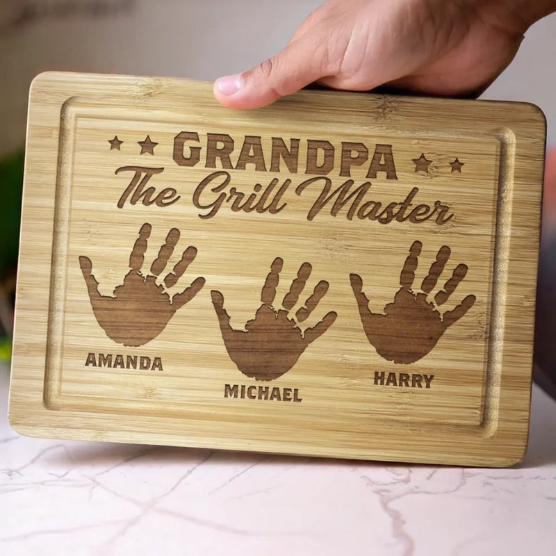 The Grill Master - Family Personalized Custom Engraved Wooden Cutting Board - Father's Day, Gift For Dad, Grandpa