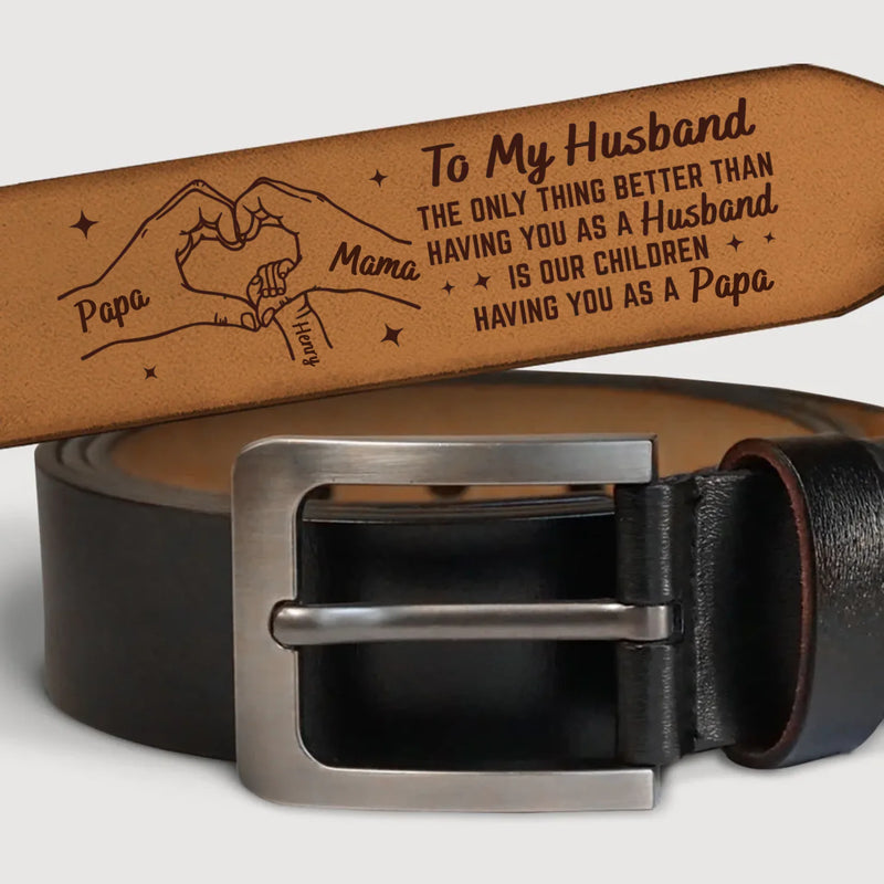 My Everything, My Forever Love - Family Personalized Custom Engraved Leather Belt - Father's Day, Gift For Dad, Grandpa