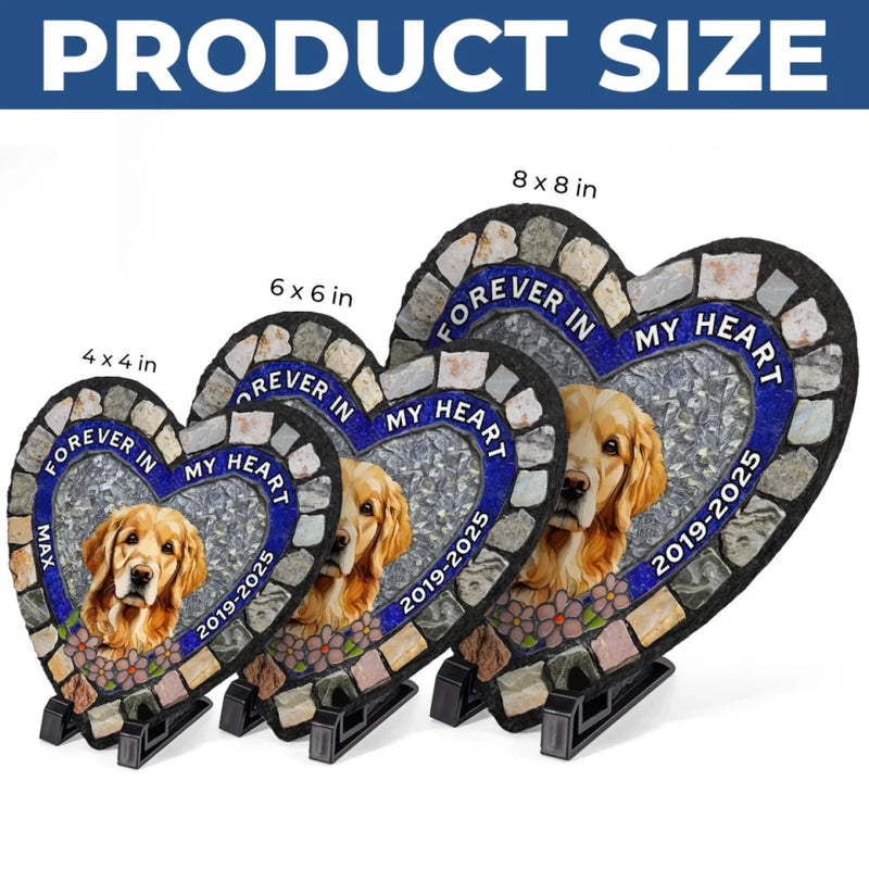 Custom Photo Forever My Furry Angel - Memorial Personalized Custom 3D Mosaic Faux Stained Glass Print Heart Shaped Stone With Stand - Sympathy Gift For Pet Owners, Pet Lovers