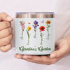 Her Garden Grows With Laughter & Little Feet - Family Personalized Custom 14oz Stainless Steel Tumbler With Handle - Mother's Day, Gift For Mom, Grandma