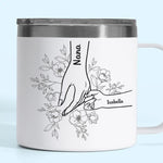 Forever Her Children, Forever In Her Hands - Family Personalized Custom 14oz Stainless Steel Tumbler With Handle - Mother's Day, Gift For Mom, Grandma