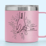 Forever Her Children, Forever In Her Hands - Family Personalized Custom 14oz Stainless Steel Tumbler With Handle - Mother's Day, Gift For Mom, Grandma
