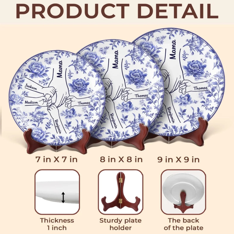 Mama, Our Strength And Love - Family Personalized Custom Ceramic Plate - Mother's Day, Gift For Mom, Grandma