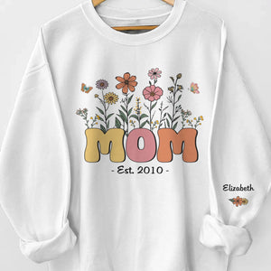 Maman, un jardin d'amour - Sweat-shirt unisexe personnalisé avec motif sur la manche - Fête des Mères, cadeau pour maman, grand-mère