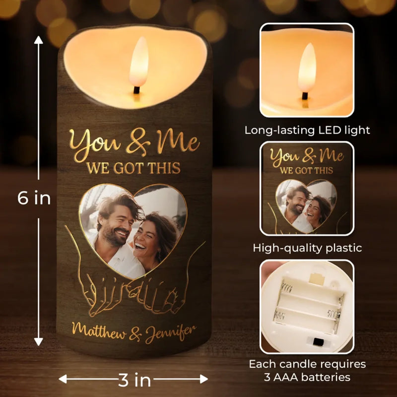 Custom Photo Hold My Hand, Hold My Heart - Couple Personalized Custom LED Candle - Gift For Husband, Wife, Couple