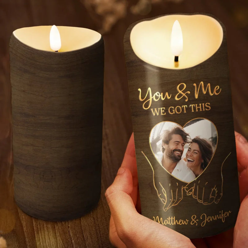 Custom Photo Hold My Hand, Hold My Heart - Couple Personalized Custom LED Candle - Gift For Husband, Wife, Couple