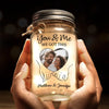 Custom Photo Forever Starts Here - Couple Personalized Custom Mason Jar Light - Gift For Husband Wife, Anniversary