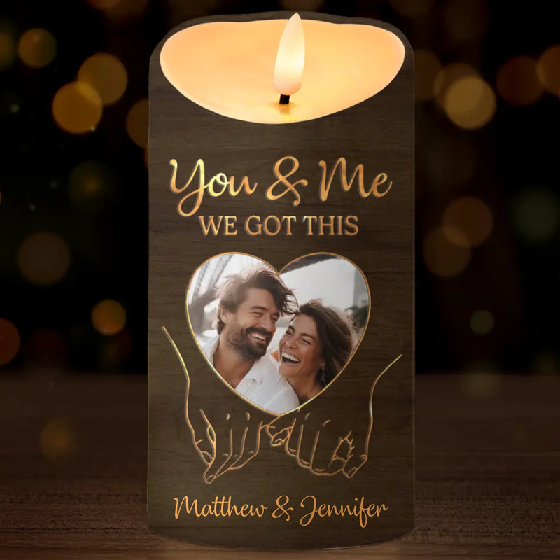 Custom Photo Hold My Hand, Hold My Heart - Couple Personalized Custom LED Candle - Gift For Husband, Wife, Couple