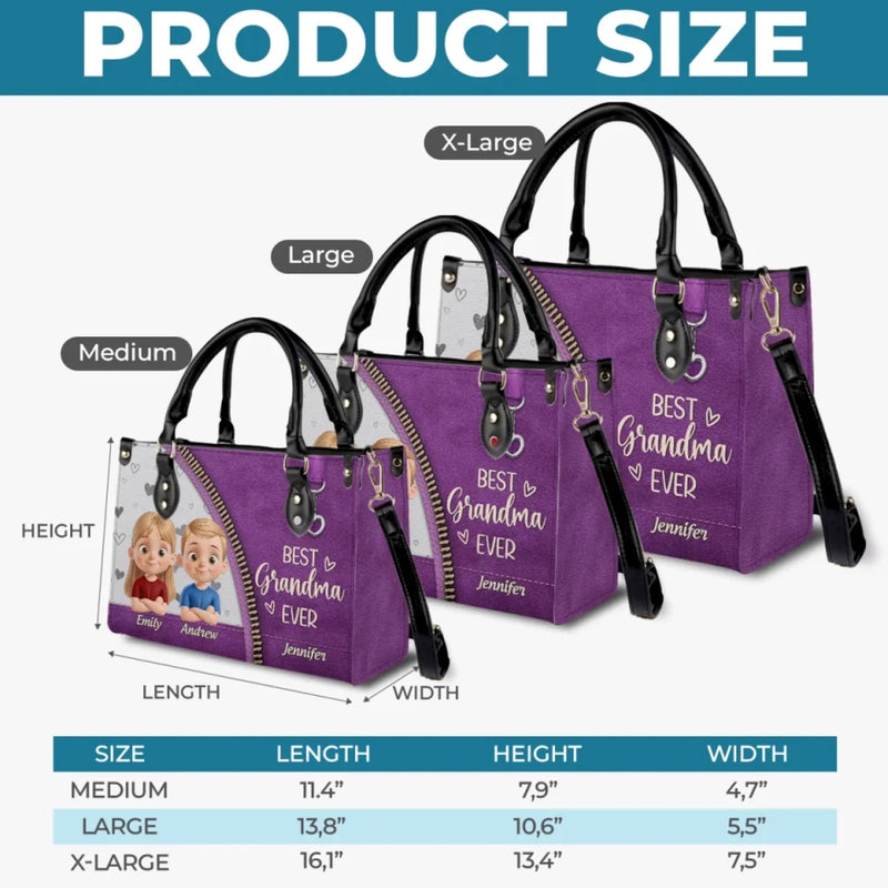 Happiness Is Being A Grandma - Family Personalized Custom Leather Handbag - Mother's Day, Gift For Mom, Grandma