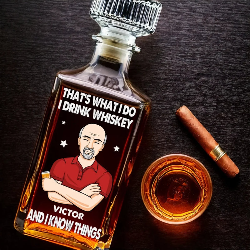 A Good Whiskey, A Great Story - Family Personalized Custom Glass Whiskey Bottle - Father's Day, Gift For Dad, Grandpa, Husband
