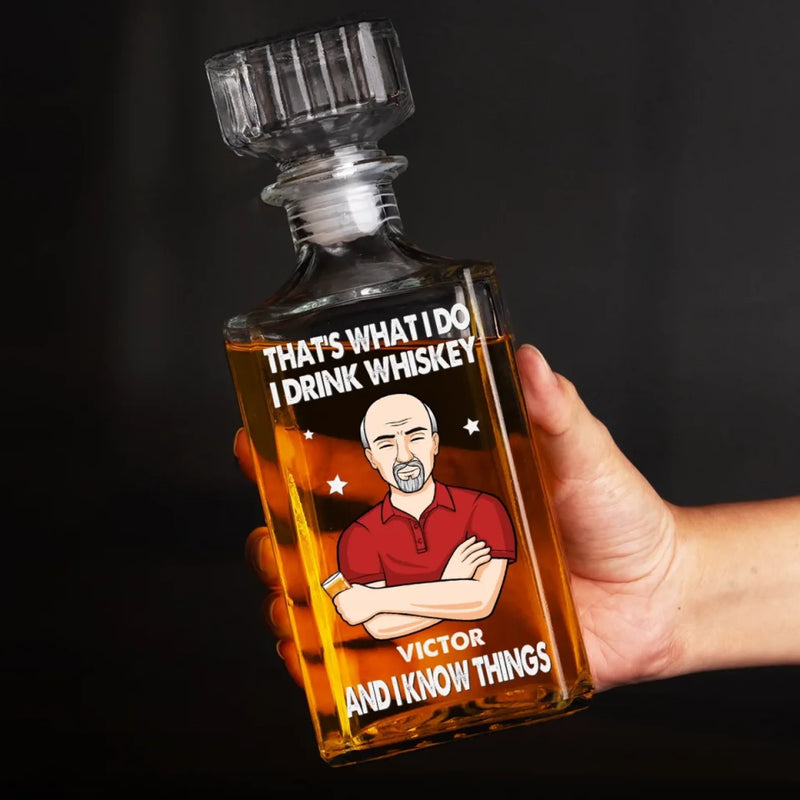 A Good Whiskey, A Great Story - Family Personalized Custom Glass Whiskey Bottle - Father's Day, Gift For Dad, Grandpa, Husband