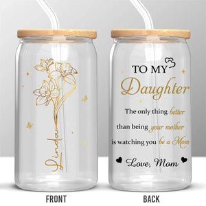 Son amour fleurit à l'infini - Tasse en verre personnalisée pour la famille, tasse à café glacé - Fête des Mères, cadeau pour maman, fille