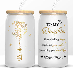 Son amour fleurit à l'infini - Tasse en verre personnalisée pour la famille, tasse à café glacé - Fête des Mères, cadeau pour maman, fille