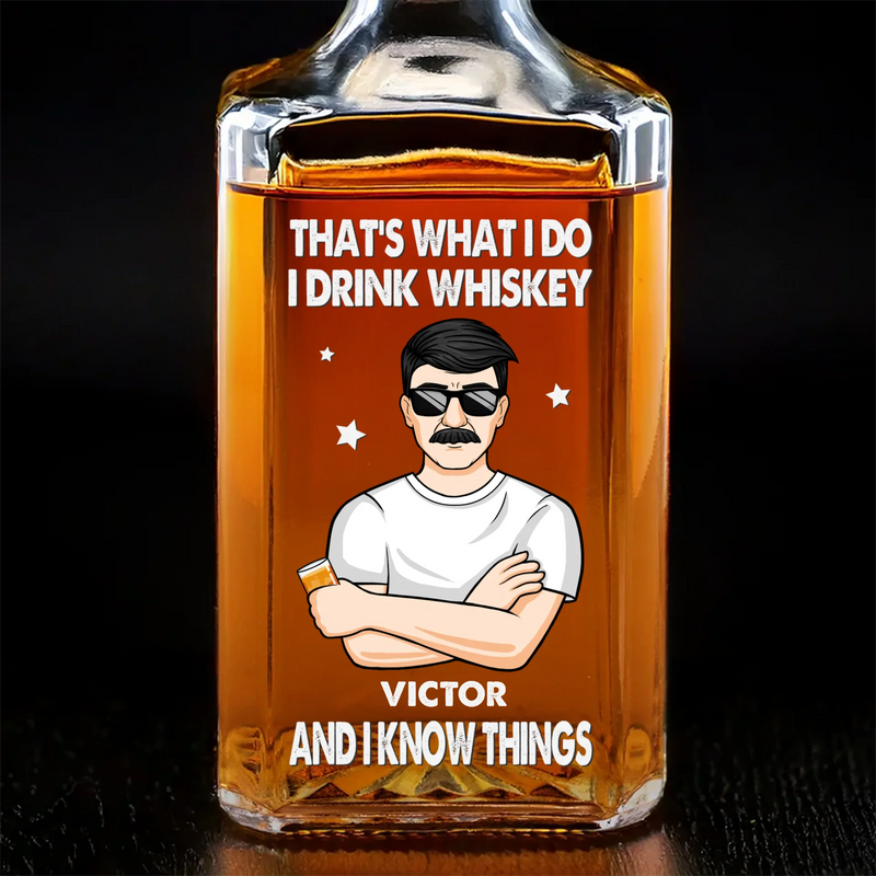 A Good Whiskey, A Great Story - Family Personalized Custom Glass Whiskey Bottle - Father's Day, Gift For Dad, Grandpa, Husband