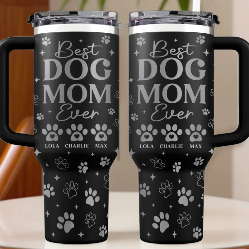 Rescued By My Dog Every Day - Dog Personalized Custom Engraved 40oz Tumbler With Handle - Gift For Mom, Dog Lovers