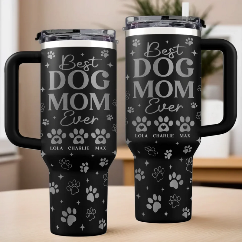 Rescued By My Dog Every Day - Dog Personalized Custom Engraved 40oz Tumbler With Handle - Gift For Mom, Dog Lovers