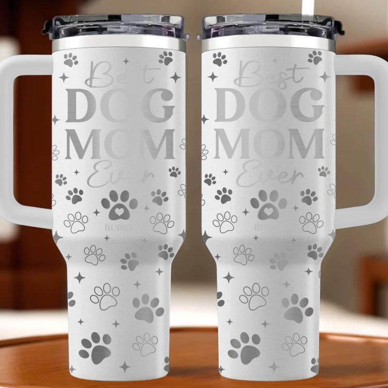 Rescued By My Dog Every Day - Dog Personalized Custom Engraved 40oz Tumbler With Handle - Gift For Mom, Dog Lovers