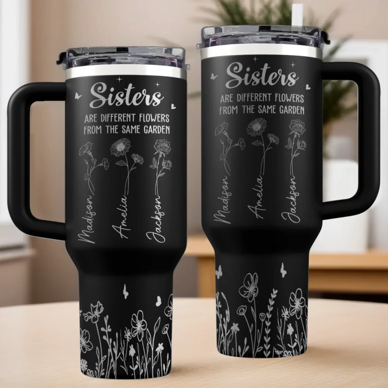 Friendship Blooms In The Heart - Bestie Personalized Custom Engraved 40oz Tumbler With Handle - Gift For Best Friends, BFF, Sisters